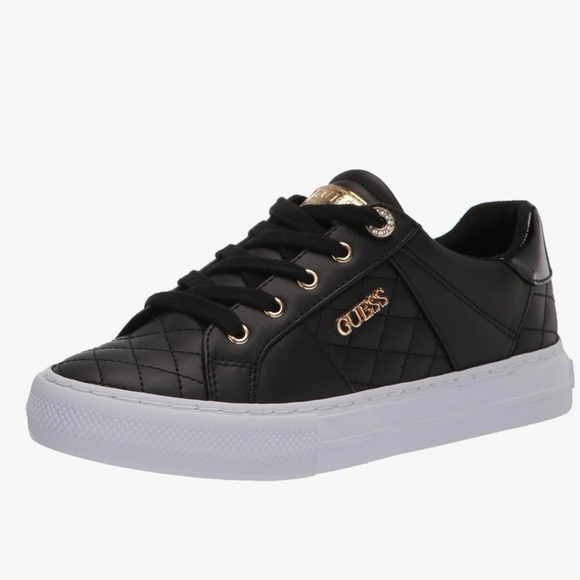 GUESS Black and Gold Quilted Sneakers - Picture 1 of 6